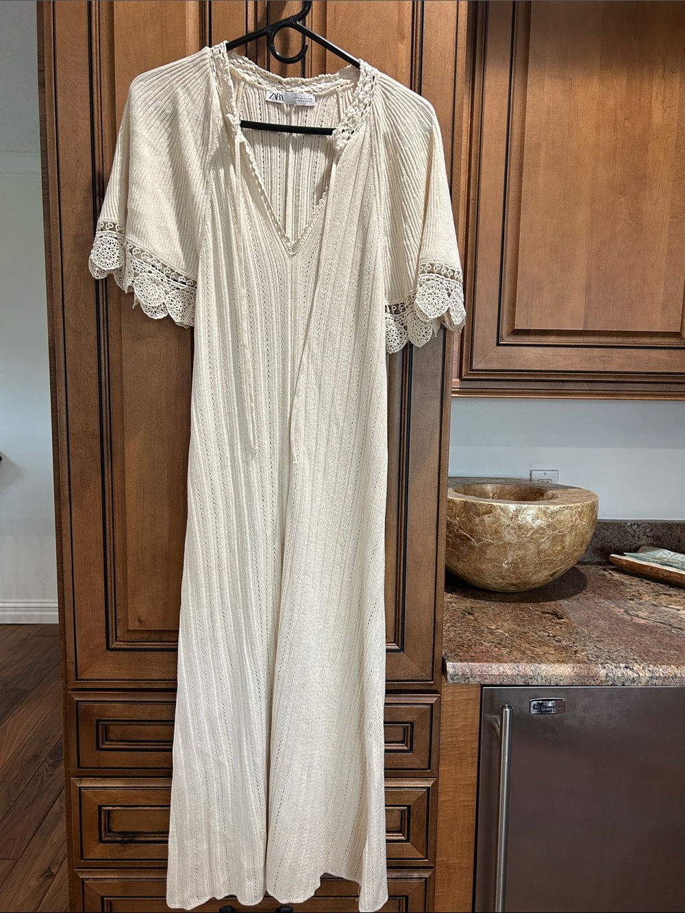 Zara knit & crochet cream midi dress. Size s